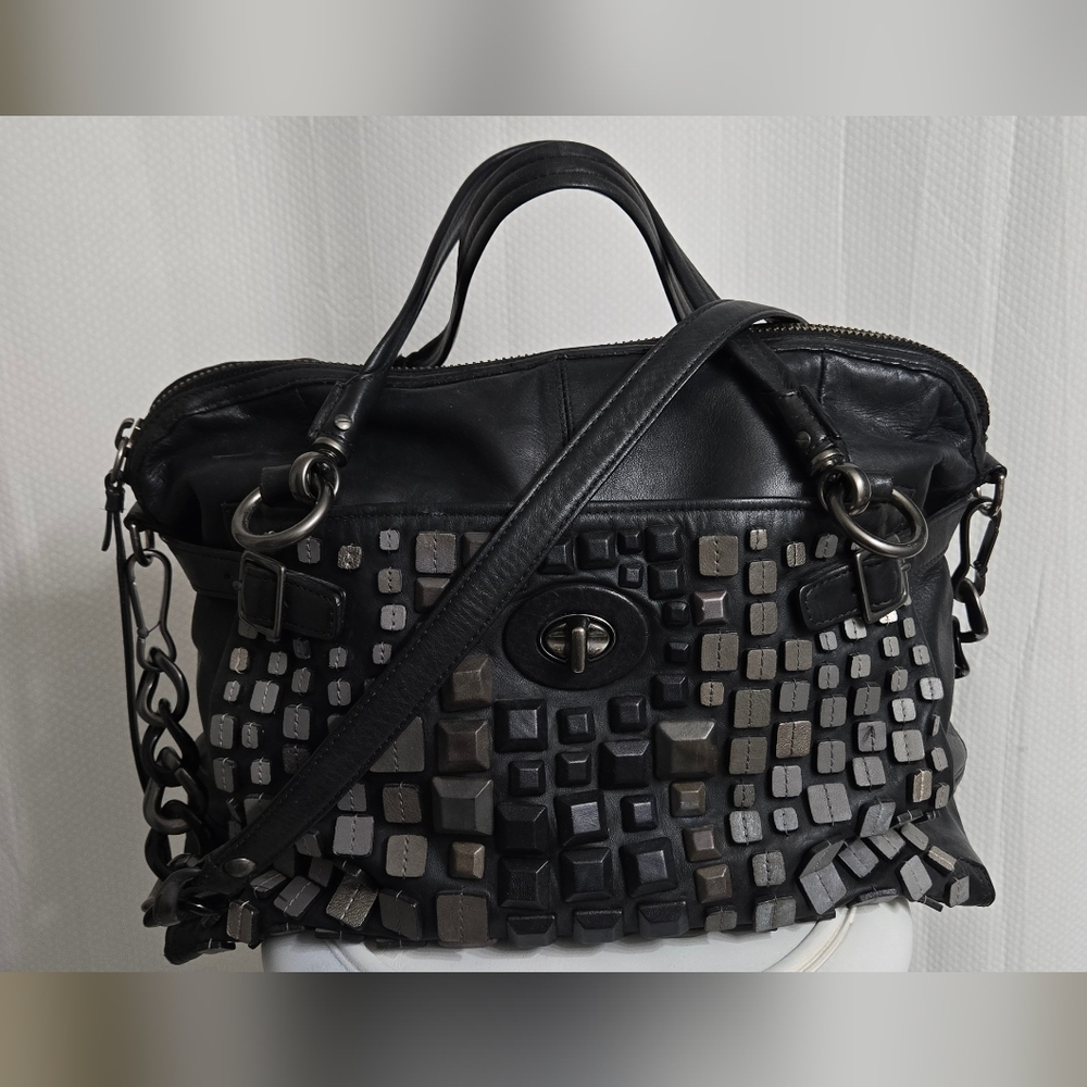 EUC RARE Coach Studded Flagship Leather Ella Black & Gunmetal Satchel